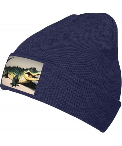 Black Warm Knit Hat Big Mouth Crocodile Pattern Soft Good Elasticity Suitable for Outdoor Sports Navy Blue $9.67 Skullies & B...