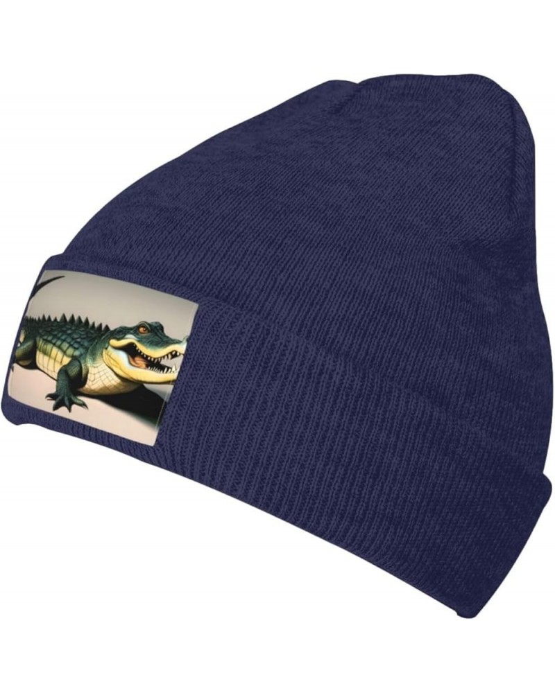 Black Warm Knit Hat Big Mouth Crocodile Pattern Soft Good Elasticity Suitable for Outdoor Sports Navy Blue $9.67 Skullies & B...