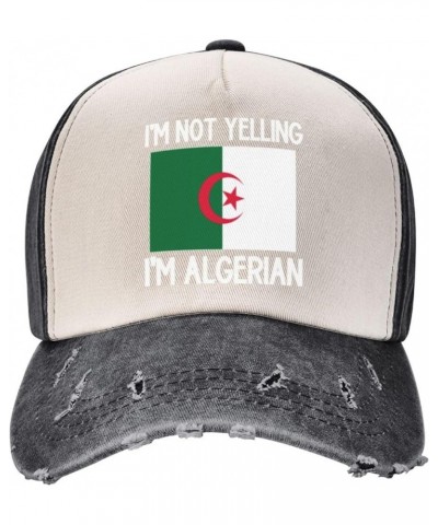 I'm Not Yelling I'm Algerian Cotton Men's Baseball Cap Retro Washed Denim Trucker Cap Adjustable,Dark Red Black and White $9....