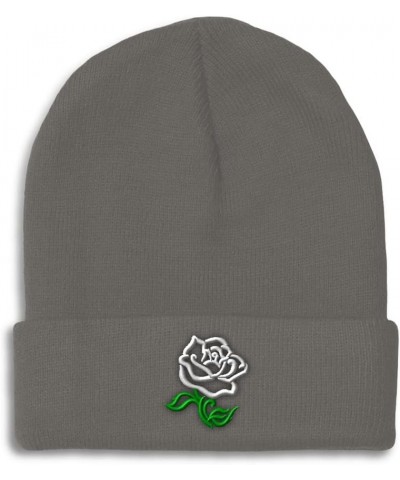 Custom Beanies for Men Plants White Rose Flower Embroidery Winter Hats for Women Acrylic Skull Cap 1 Size Dark Grey Design On...