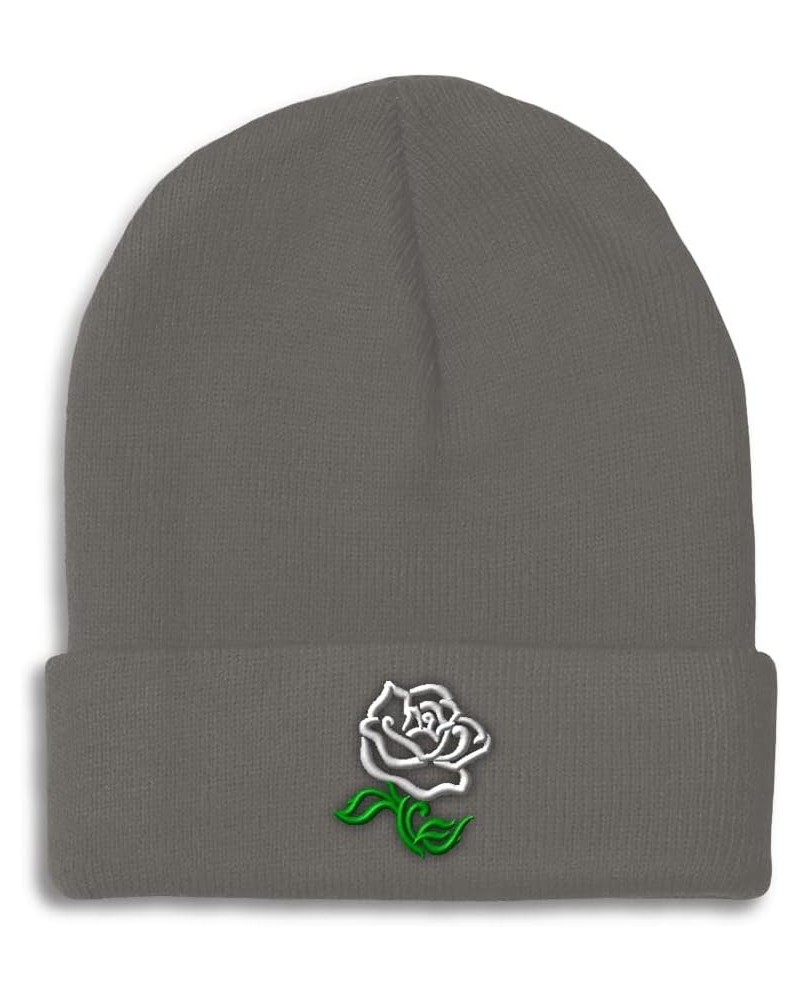 Custom Beanies for Men Plants White Rose Flower Embroidery Winter Hats for Women Acrylic Skull Cap 1 Size Dark Grey Design On...