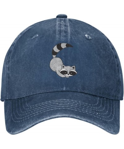 Cute Gray Racoon Distressed Adjustable Washed Denim Mens Dad Trucker Hat Baseball Ball Cap for Men Cute Gray Racoon Navy Blue...