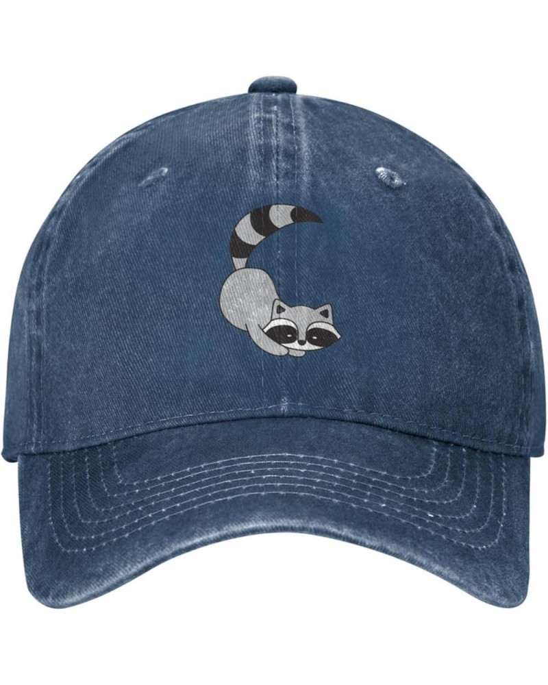 Cute Gray Racoon Distressed Adjustable Washed Denim Mens Dad Trucker Hat Baseball Ball Cap for Men Cute Gray Racoon Navy Blue...