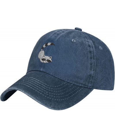 Cute Gray Racoon Distressed Adjustable Washed Denim Mens Dad Trucker Hat Baseball Ball Cap for Men Cute Gray Racoon Navy Blue...