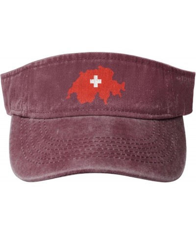 Switzerland Swiss Map Flag Sport Sun Visor Hats Cotton Ball Caps Empty Top Baseball Sun Cap for Men Women,Black Red $9.97 Visors