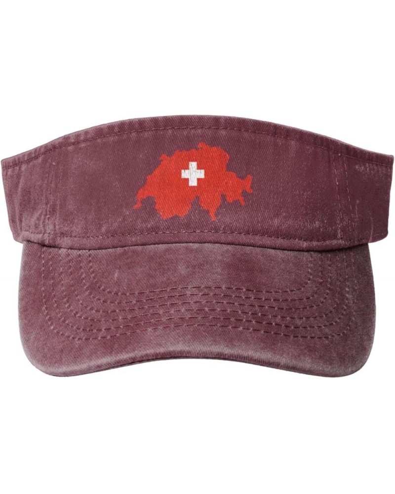 Switzerland Swiss Map Flag Sport Sun Visor Hats Cotton Ball Caps Empty Top Baseball Sun Cap for Men Women,Black Red $9.97 Visors