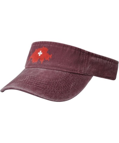 Switzerland Swiss Map Flag Sport Sun Visor Hats Cotton Ball Caps Empty Top Baseball Sun Cap for Men Women,Black Red $9.97 Visors