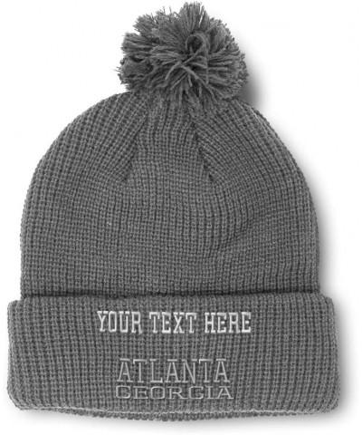 Custom Pom Pom Beanies for Women Georgia Atlanta America USA Embroidery Skull Cap Acrylic 1 Size Light Grey Personalized Text...