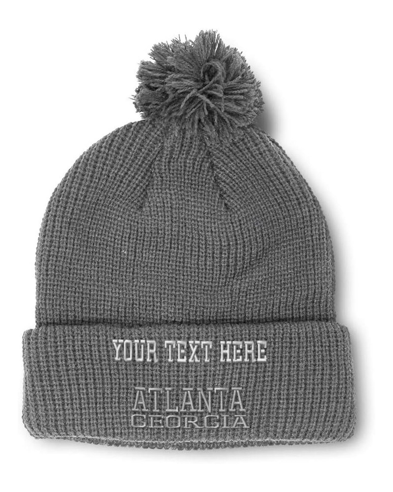 Custom Pom Pom Beanies for Women Georgia Atlanta America USA Embroidery Skull Cap Acrylic 1 Size Light Grey Personalized Text...