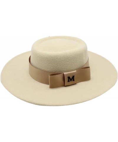 Felt Fedoras Hat M Letter Bowknot Decorate Jazz Panama Church Hats Wedding Dress 8.5 Cm Wide Brim Elegant Cap Beige $14.75 Fe...