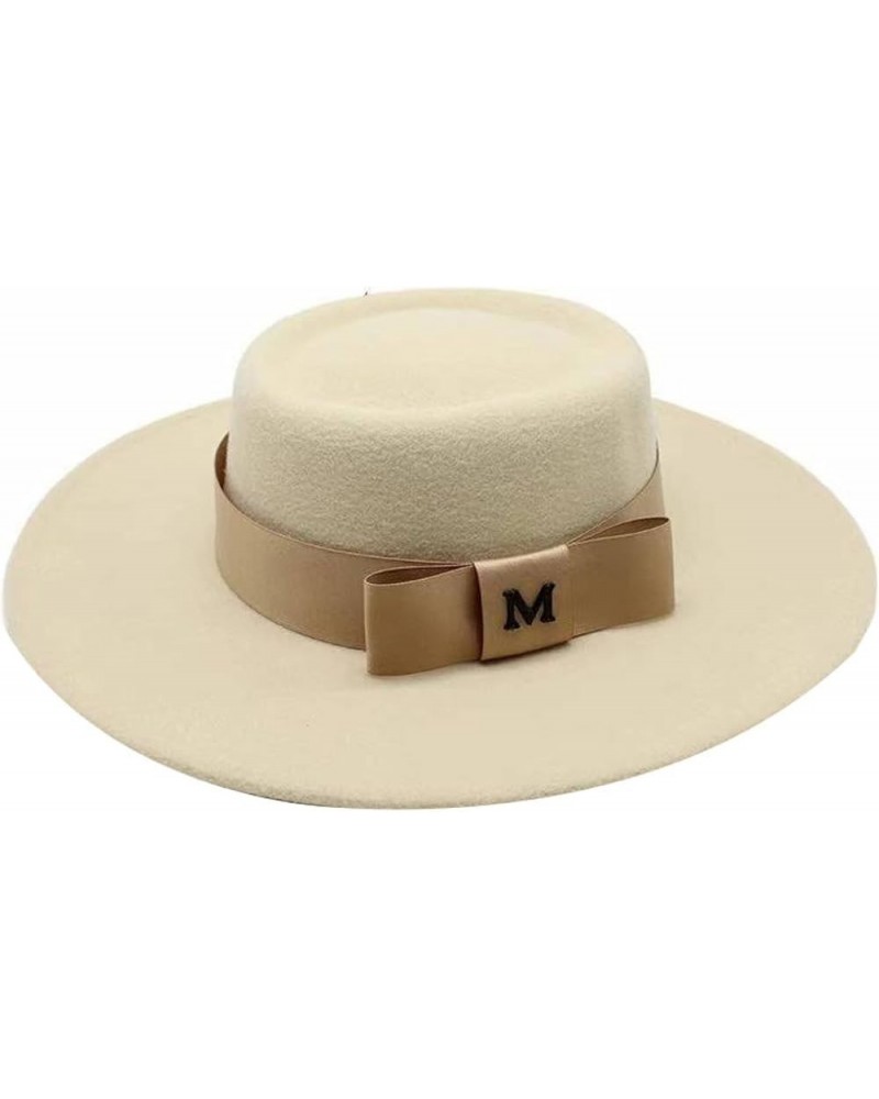 Felt Fedoras Hat M Letter Bowknot Decorate Jazz Panama Church Hats Wedding Dress 8.5 Cm Wide Brim Elegant Cap Beige $14.75 Fe...