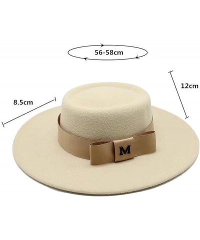 Felt Fedoras Hat M Letter Bowknot Decorate Jazz Panama Church Hats Wedding Dress 8.5 Cm Wide Brim Elegant Cap Beige $14.75 Fe...