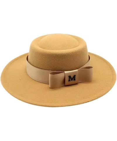 Felt Fedoras Hat M Letter Bowknot Decorate Jazz Panama Church Hats Wedding Dress 8.5 Cm Wide Brim Elegant Cap Beige $14.75 Fe...