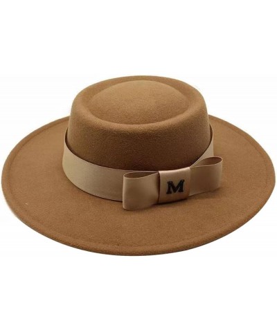 Felt Fedoras Hat M Letter Bowknot Decorate Jazz Panama Church Hats Wedding Dress 8.5 Cm Wide Brim Elegant Cap Beige $14.75 Fe...