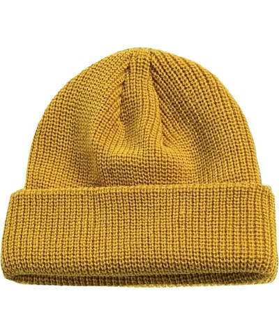 Wool Unisex Cable Knit Hat for Cold Weather, Stretchy Daily Rib Cuff Warm Winter Cap for Men and Women Yellow $5.96 Skullies ...