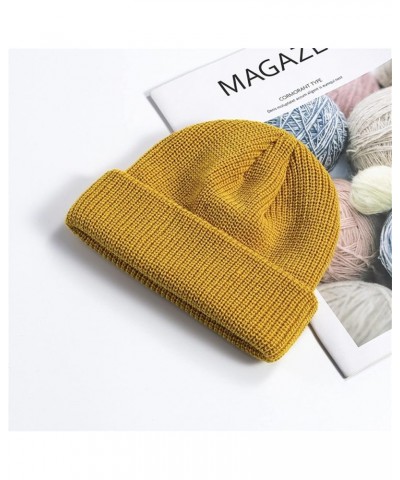 Wool Unisex Cable Knit Hat for Cold Weather, Stretchy Daily Rib Cuff Warm Winter Cap for Men and Women Yellow $5.96 Skullies ...