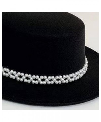 Women Felt Fedoras Hat Pure Color Pearl Chain Jazz Panama Hats Wide Brim Casual Bowler Caps Fashion Flat Top Cap White $13.44...