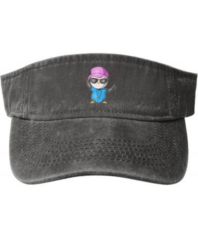 Penguin with Glasses Sun Visor Hats for Women Men Sun Hat Cotton Golf Hat Vintage Baseball Cap Deep Heather $11.08 Sun Hats