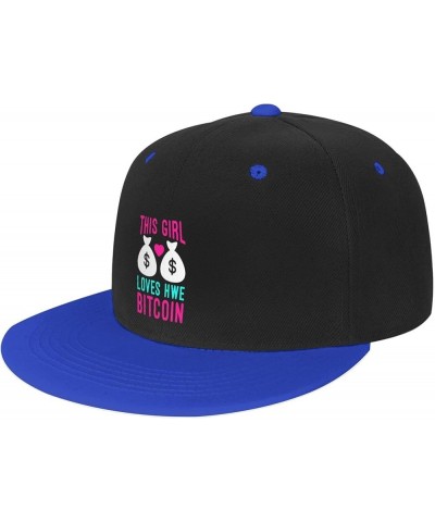 This Girl Loves Her Bitcoin Baseball Cap for Men Women Snapback Hat Adjustable Flat Bill Hats Blue $10.63 Baseball Caps