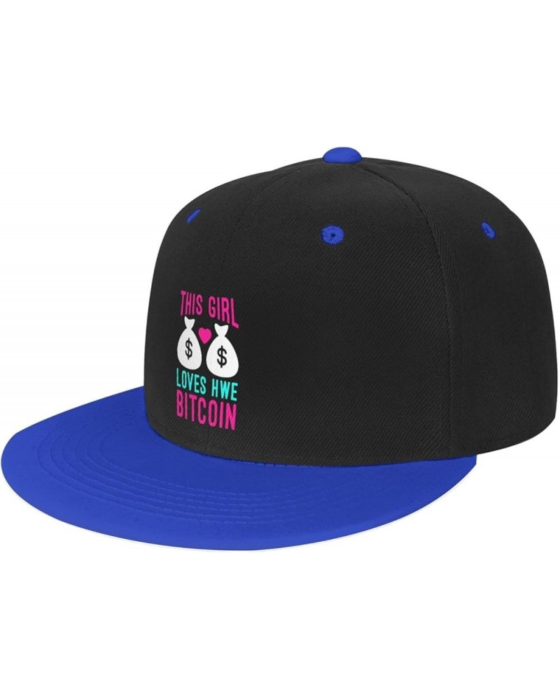 This Girl Loves Her Bitcoin Baseball Cap for Men Women Snapback Hat Adjustable Flat Bill Hats Blue $10.63 Baseball Caps