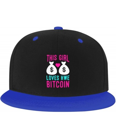 This Girl Loves Her Bitcoin Baseball Cap for Men Women Snapback Hat Adjustable Flat Bill Hats Blue $10.63 Baseball Caps