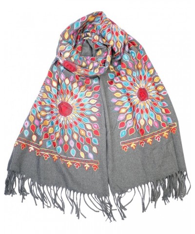 Women's Embroidered Oversize Tassel Shawl Scarf Wraps for Women Christmas Gifts Grey $10.20 Scarves