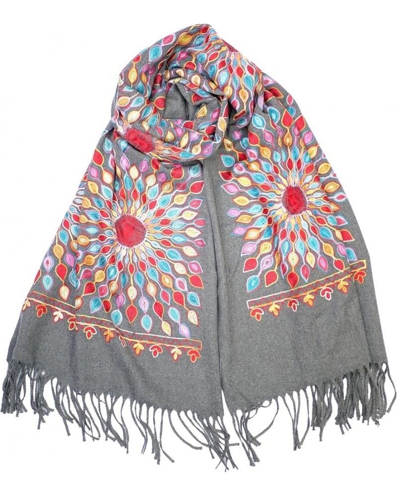 Women's Embroidered Oversize Tassel Shawl Scarf Wraps for Women Christmas Gifts Grey $10.20 Scarves