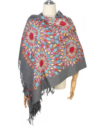 Women's Embroidered Oversize Tassel Shawl Scarf Wraps for Women Christmas Gifts Grey $10.20 Scarves