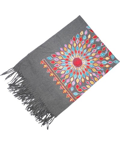 Women's Embroidered Oversize Tassel Shawl Scarf Wraps for Women Christmas Gifts Grey $10.20 Scarves