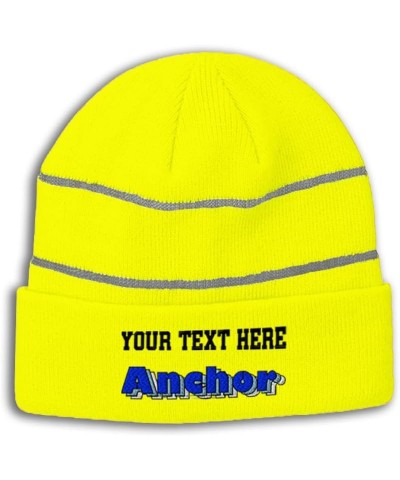 Custom Reflective Beanie Anchor Acrylic High Visibility Running Gear Skull Cap for Men & Women 1 Size Neon Yellow Personalize...