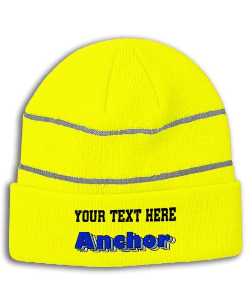 Custom Reflective Beanie Anchor Acrylic High Visibility Running Gear Skull Cap for Men & Women 1 Size Neon Yellow Personalize...