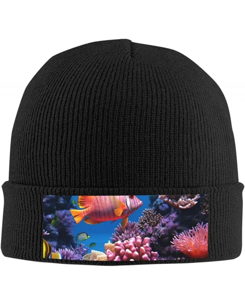 Underwater Fish Print Knit Hat Winter Knit Hat for Men Women Black $10.73 Skullies & Beanies