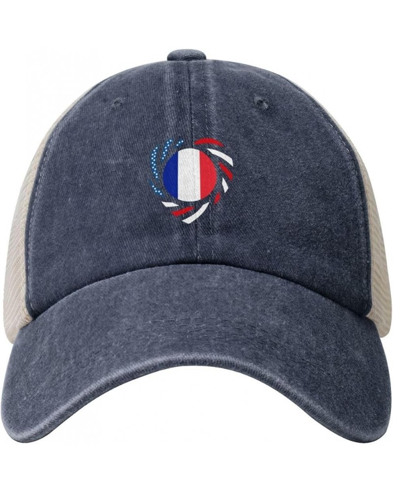 We Heart America and France Love Forever Baseball Cap for Women Mens Hats Retro Mesh Caps Dad Hat Navy Blue $10.27 Baseball Caps