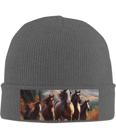 Horses Print Knit Beanie for Women Men Casual Knit Hat Winter Knit Cuffed Beanie Soft Hat Deep Heather $9.90 Skullies & Beanies