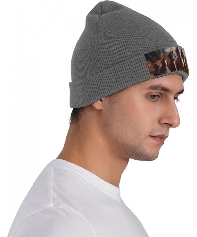 Horses Print Knit Beanie for Women Men Casual Knit Hat Winter Knit Cuffed Beanie Soft Hat Deep Heather $9.90 Skullies & Beanies