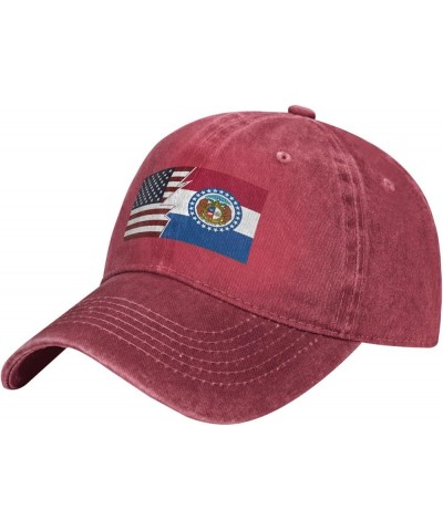 Ripped Style American and Flag of Missouri Retro Baseball Cap for Women Men Baseball Hat Golf Dad Hats Red $10.02 Baseball Caps