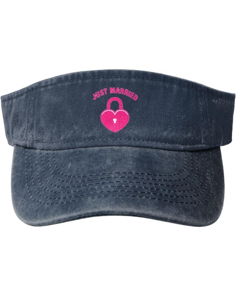 Just Married Print Ladies' Washed Denim Open-Top Hat for Outdoor Decorations and Daily Use, One Size-Large $15.24 Sun Hats