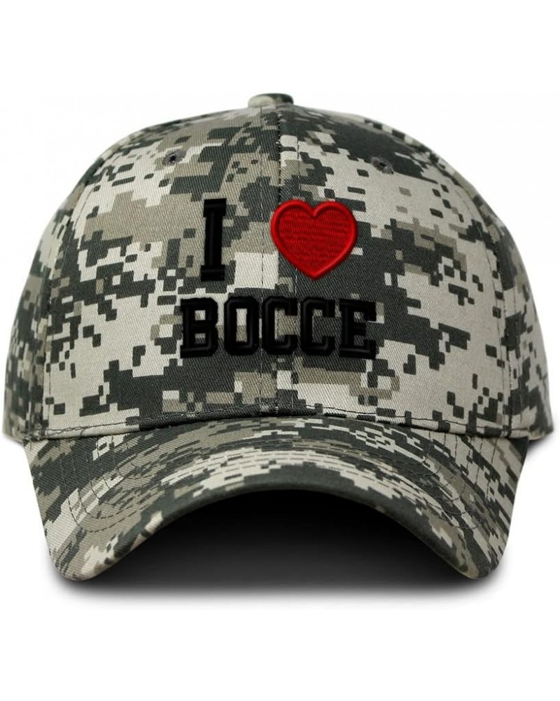 Custom Camo Baseball Cap I (Love) Bocce Red Heart Sports Lovers Cotton Pixel Camo Design Only $15.36 Baseball Caps