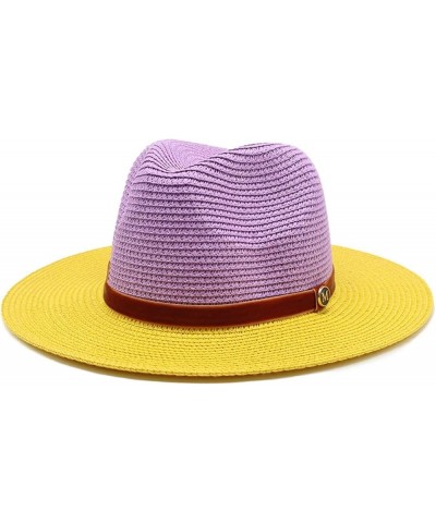 Splicing Two-Color Bowler Hat Panama Straw Hat Sunshade Sunscreen Beach Hat Female Summer Jazz Hat Light Purple+yellow $17.16...