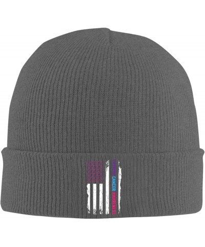 American Flag Thyroid Cancer Awareness Cozy Knitted Hat for Winter - Warm Comfort Black Deep Heather $15.13 Skullies & Beanies