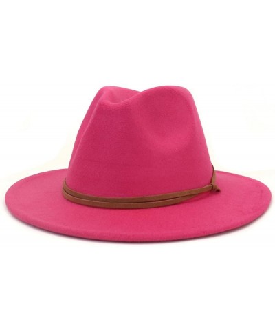 Fedora Hats Women Men Wide Brim Church Top Hat Artificial Woolf Elted Jazz Cap Panama Hat Rose Red $15.83 Fedoras