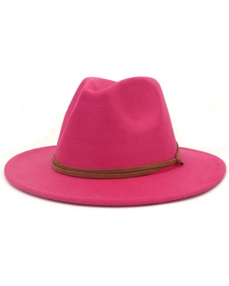 Fedora Hats Women Men Wide Brim Church Top Hat Artificial Woolf Elted Jazz Cap Panama Hat Rose Red $15.83 Fedoras