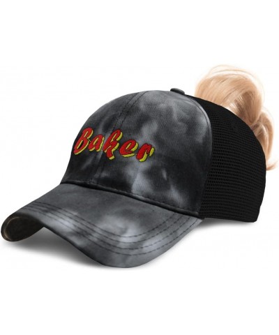 Custom Womens Ponytail Cap Baker Style A Food Cotton Cook Distressed Trucker Hat Tie Dye Black Design Only $16.11 Baseball Caps