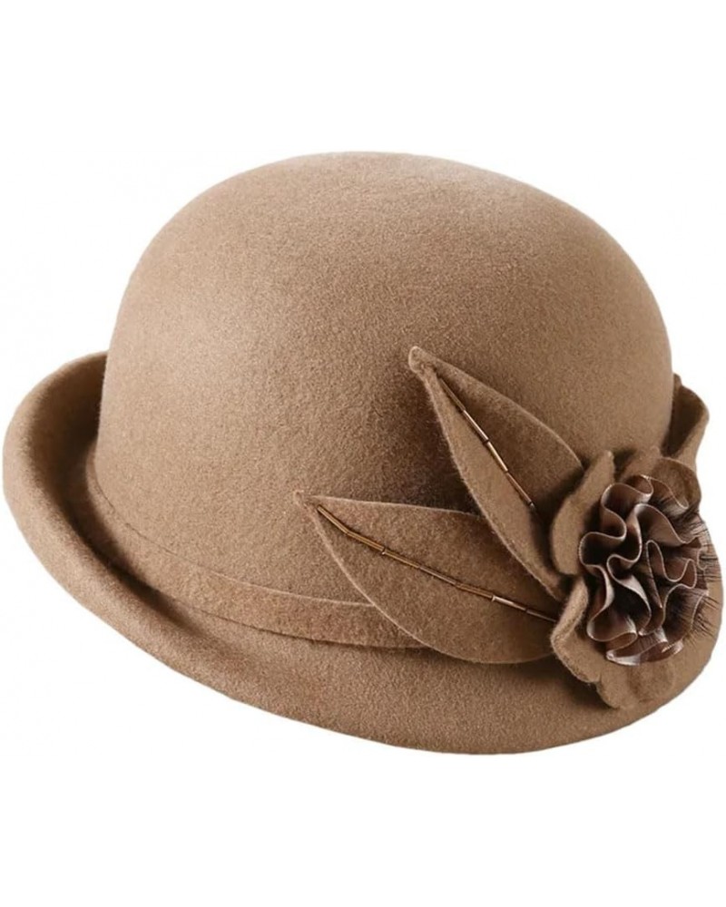 Winter Hat for Women Flower Warm Wool Hat Winter Cap Lady Party Hats Cloche Bonnet Fedoras Khaki9 $26.89 Fedoras