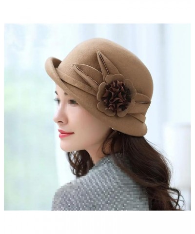 Winter Hat for Women Flower Warm Wool Hat Winter Cap Lady Party Hats Cloche Bonnet Fedoras Khaki9 $26.89 Fedoras