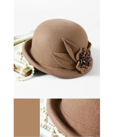 Winter Hat for Women Flower Warm Wool Hat Winter Cap Lady Party Hats Cloche Bonnet Fedoras Khaki9 $26.89 Fedoras