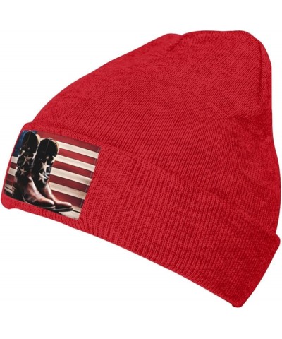 Black Warm Knit Hat American Flag with Cowboy Boots Prints Soft Good Elasticity Suitable for Outdoor Sports Red $9.18 Cowboy ...