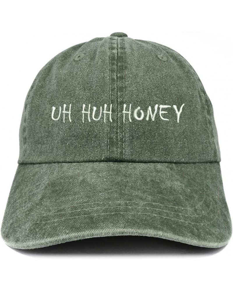 Uh Huh Honey Embroidered Washed Cotton Adjustable Cap Dark Green $10.50 Baseball Caps