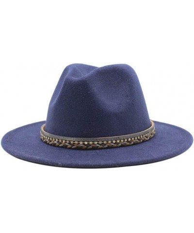 Autumn and Winter Lovers' Big Brim Jazz Hat, Ethnic Style Wool Top Hat Luopan Caps & Hats Navy $23.02 Fedoras