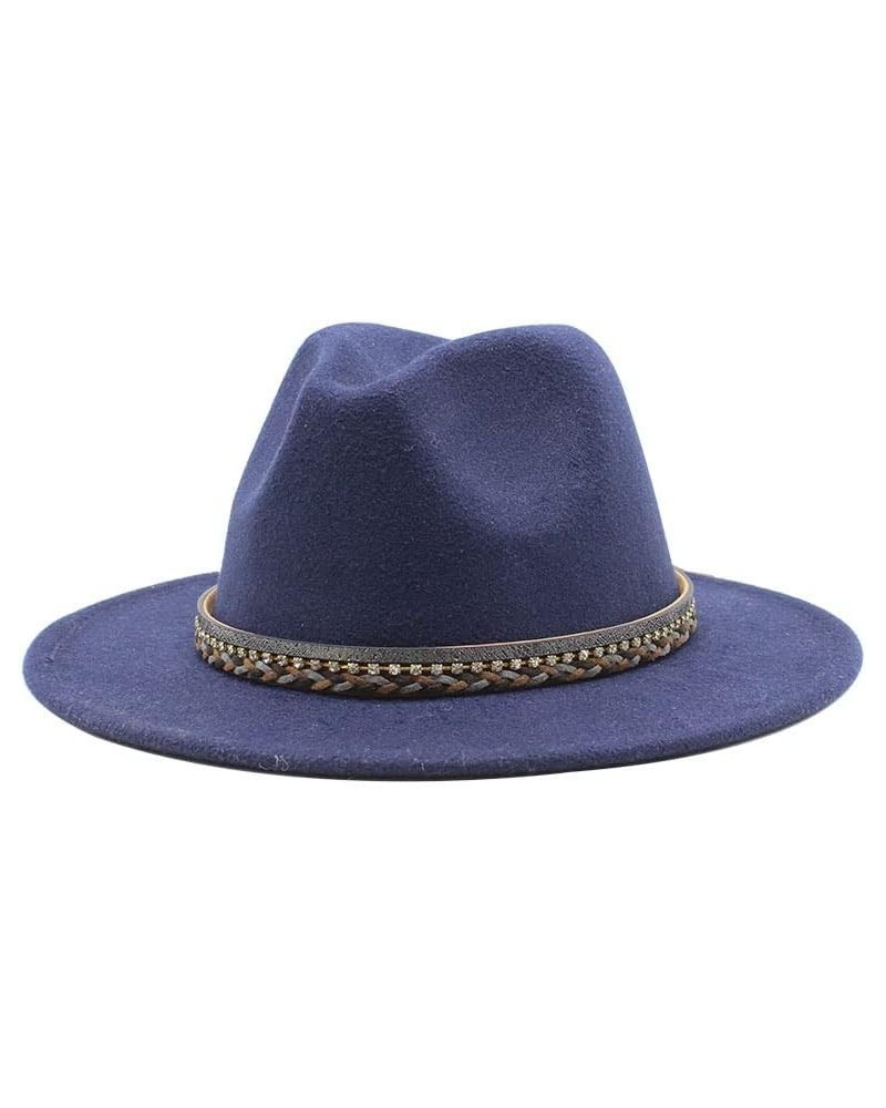 Autumn and Winter Lovers' Big Brim Jazz Hat, Ethnic Style Wool Top Hat Luopan Caps & Hats Navy $23.02 Fedoras